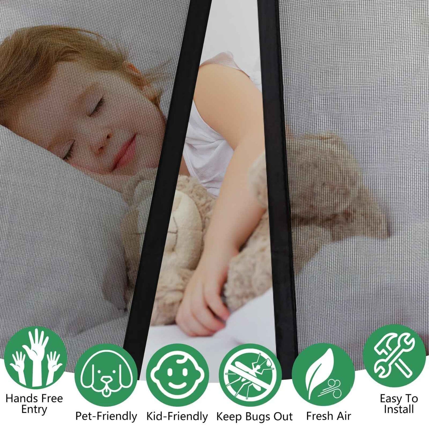 RELIANCER Fiberglass Magnetic Door Screen,Fit Doors Size 30"x78",Auto Close Screen Door Mesh w/Magnets,Left Right Side Opening,Patio Doorway Net Screens,Self-Closing Doors Cover,Doorway Curtain Mesh