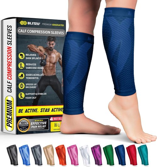 BLITZU Calf Compression Sleeve - Footless Support for Runners | Pain Relief for Shin Splints