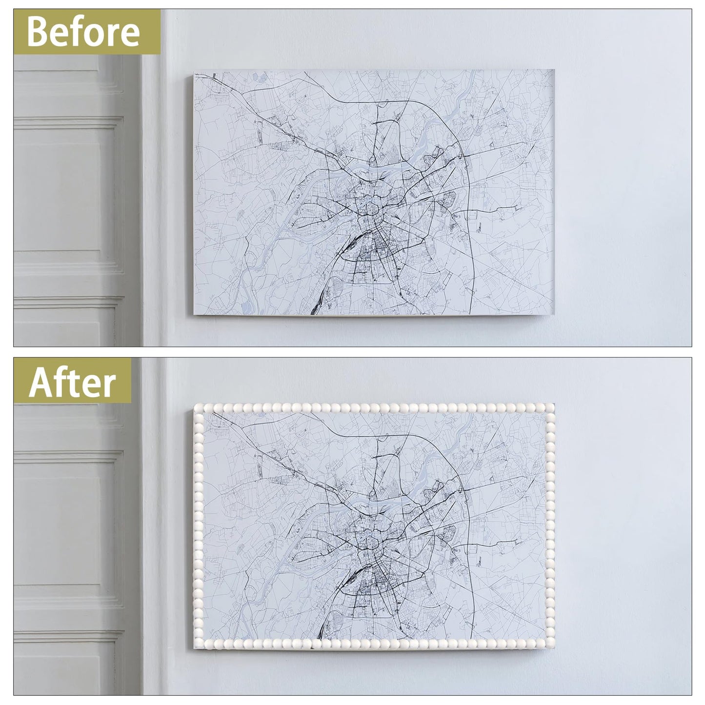 Trimold 118" x 0.39" Peel and Stick Unfinished Beaded Trim - Easy to Paint, Flexible DIY Craft Molding for Mirror Frame, Backsplash, Wall, Door, Cabinet, Dresser, Shelf