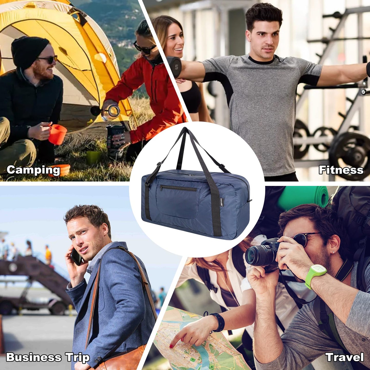 HOLYLUCK Foldable Travel Duffel Bag Luggage Great for Gym -55L, Navy Blue