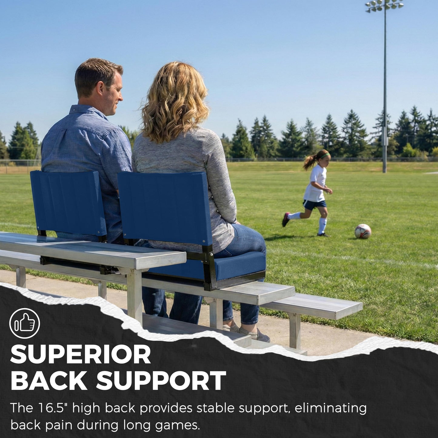 SPORT BEATS Stadium Seats with Back Support Bleacher Chairs with Back and Cushion Thick Padded Bleacher Seats Includes Shoulder Strap Navy Blue 2pcs Standard