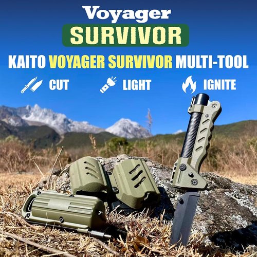 Kaito Voyager Survivor 3” Survival Knife - Waterproof Handle & Multi-Tool Design for Camping & Emergencies (Green)