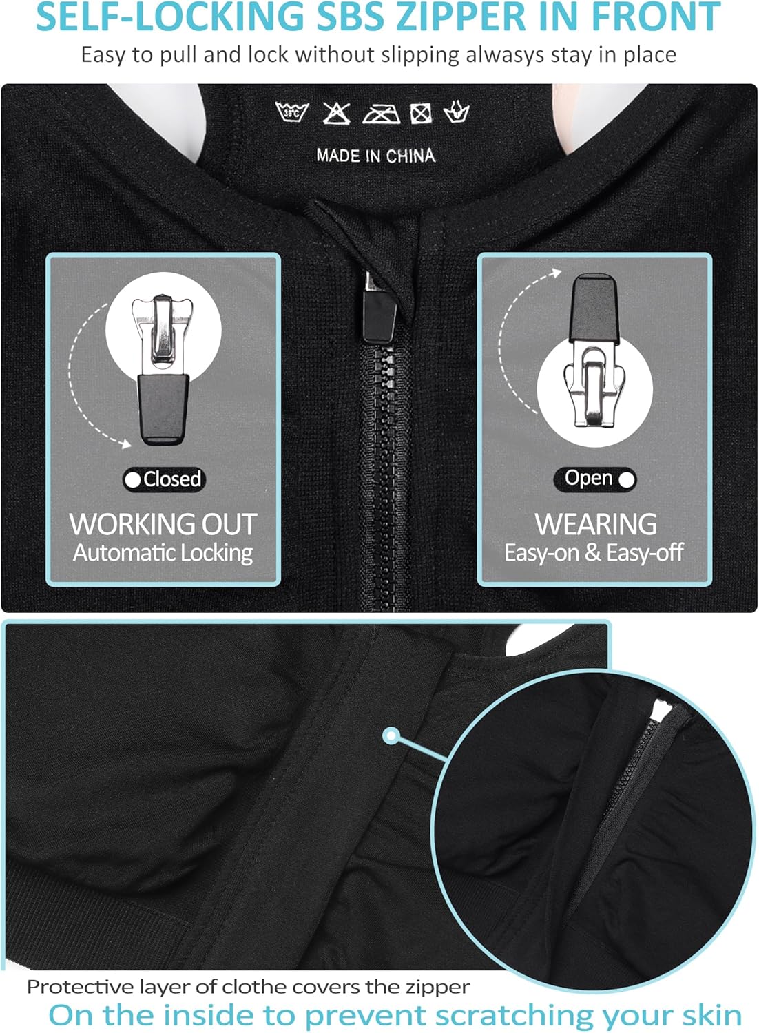 Skiennix Women's Wireless Zip Front Sports Bra - Comfortable Post-Surgery Activewear