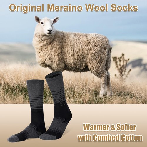 FITRELL Men's Merino Wool Hiking Socks - 4 Pack, Warm Thermal, Cushioned & Lightweight Boot Crew Socks