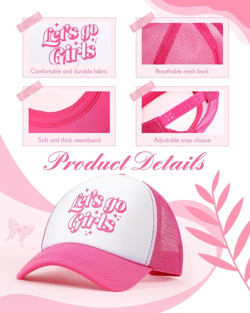 Jecery 10 Pcs Let's Go Girl Theme Trucker Hat for Women, Bach Party Mesh Baseball Cap for Bridal Shower Wedding Bach Party Gifts Rose Red