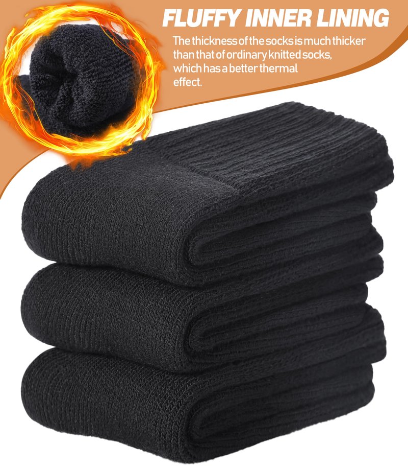DYW Womens Merino Wool Boot Socks Thermal Thick Winter Warm Cozy Hiking Work Boot Socks Christmas Gift (3 Pairs-Black)