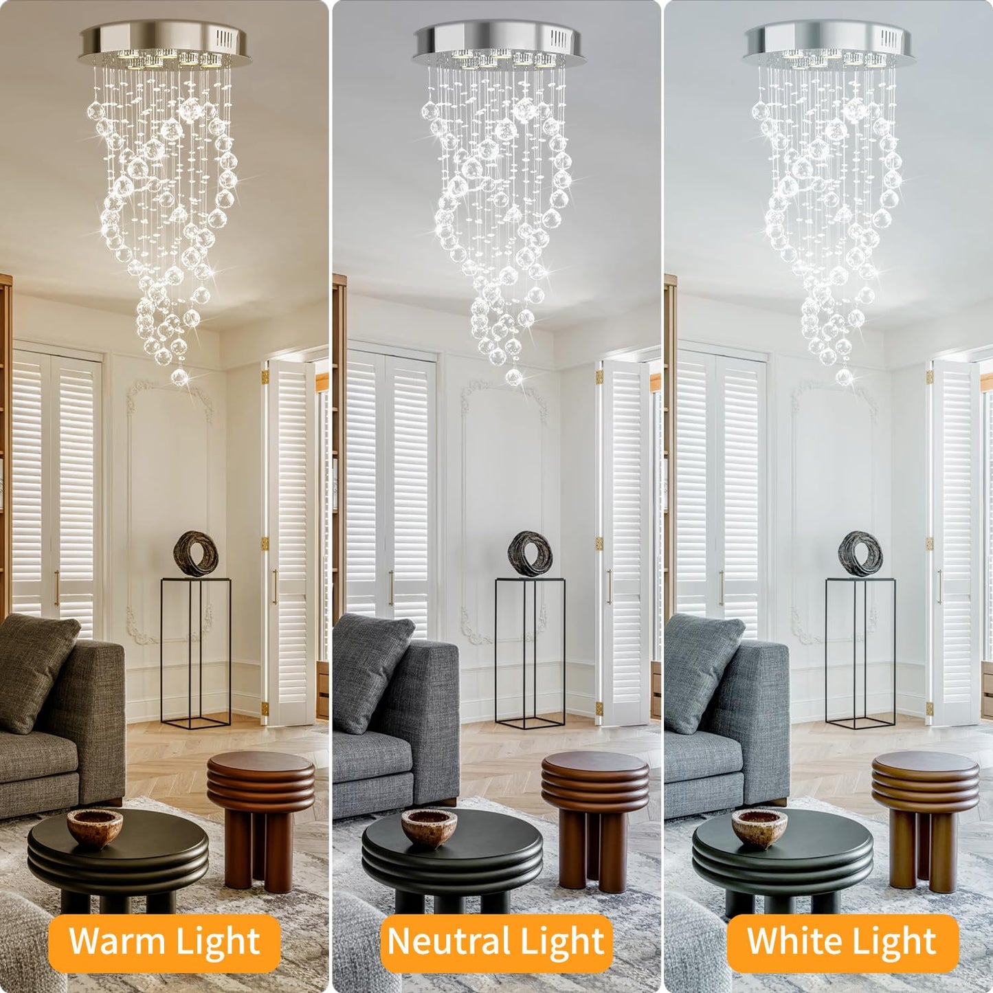 Modern Luxury 6-Lights Spiral Raindrop Crystal Chandeliers for Dining Room, k9 Crystal Ball Flush Mount Ceiling Light Fixture for Living Room,Bedroom,Bathroom,Hallway,Staircase of CRYSTOP