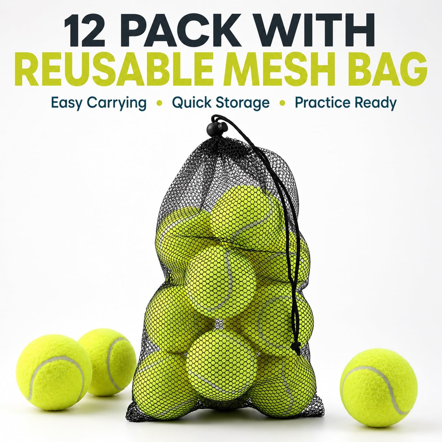 INSUM Bulk Tennis Balls for Beginner – 12 Pack High Elasticity Practice Tennis Balls with Mesh Bag, Suit for Pet Dog Training, Fetching (Yellow)