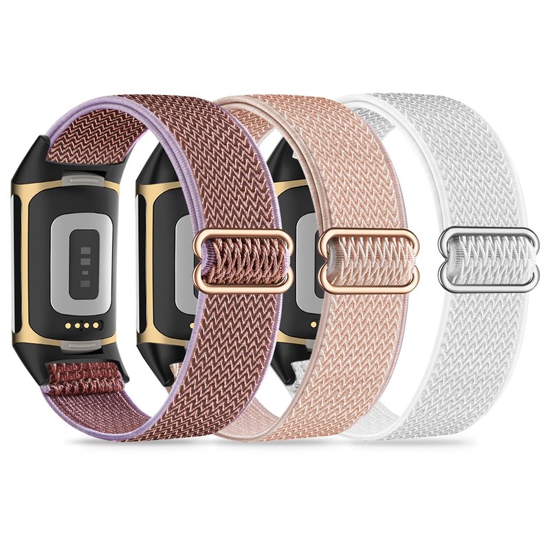 Kollody 3 Pack Nylon Elastic Wristbands Compatible with Fitbit Charge 6/Charge 5,Soft Stretchy Breathable Sport Adjustable Loop Replacement Strap for Charge 6/5 Tracker Accessory Women Men