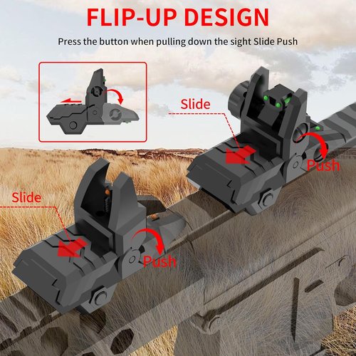 Fiber Optic Sights - Flip Up Front & Rear Sights with Green/Red Dots | Tool-Free Adjustment