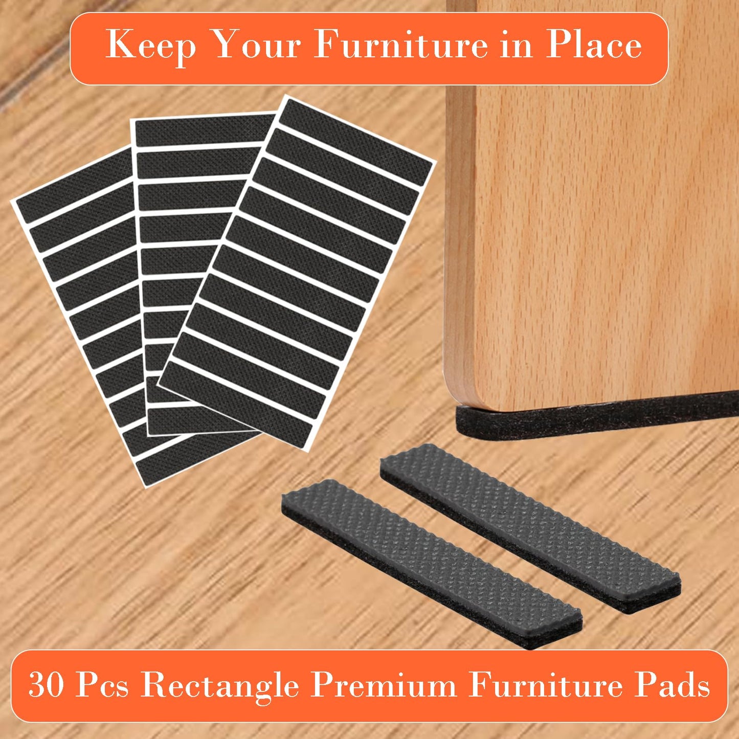 Fursafe&Q Non Slip Furniture Pads - Furniture Grippers for Hardwood Floors, 30 PCS Brown Non Skid Pads for Furniture Legs, Self Adhesive Rubber Furniture Floor Protectors - Keep Furniture in Place