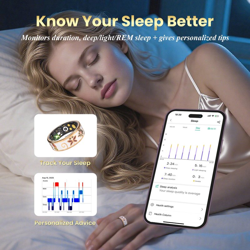 lumthou Enamel Craft Smart Ring for Women & Men - No Subscription Fee Fitness Tracker with Sleep Tracking, Heart Rate, SpO2 - IP68 Waterproof for iPhone Android - Activity Tracker, Remote Camera (10)