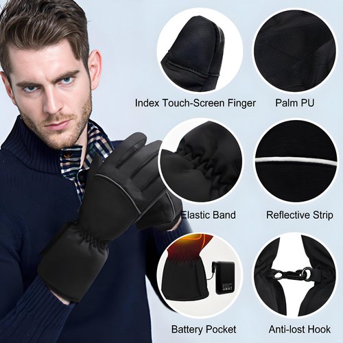 Svpro Heated Gloves for Men and Women, 5000mAh Rechargeable Battery Heating Electric Hand Warmer Glove, Touchscreen Winter Warm Thermal Gloves with 3 Heat Settings