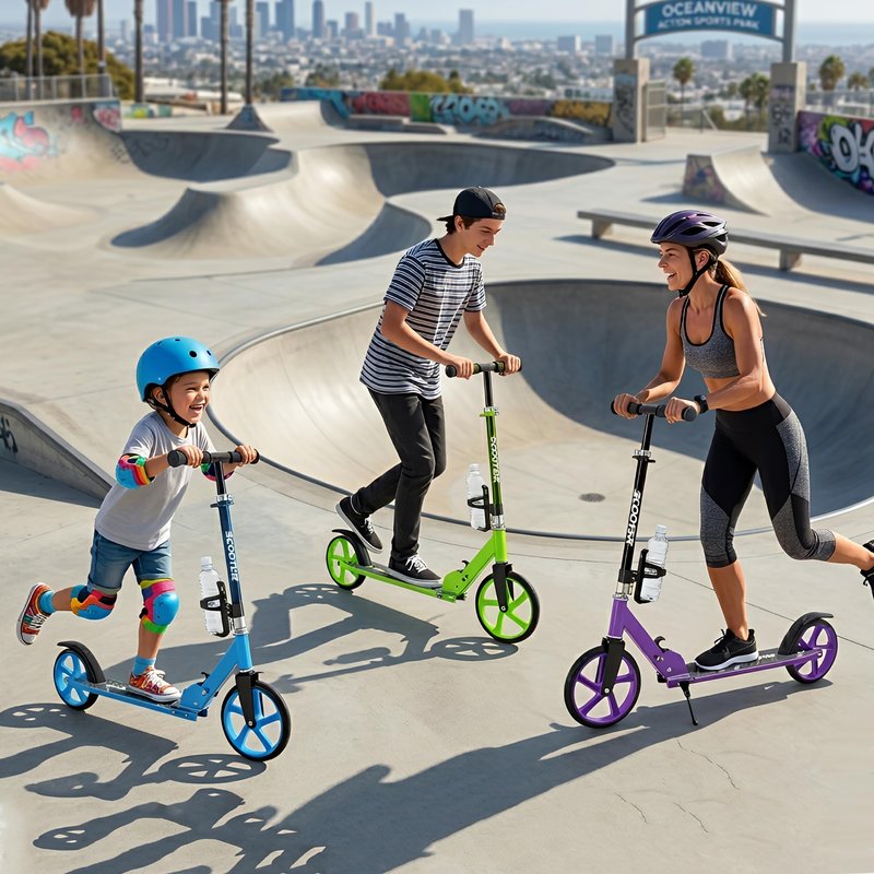 Scooter for Kids Ages 6+, Teens & Adults, Max Load 240 LBS, Foldable Kick Scooter with 8-inch Big Wheels, Kickstand, 3 Adjustable Levels, Rear Brake, Black