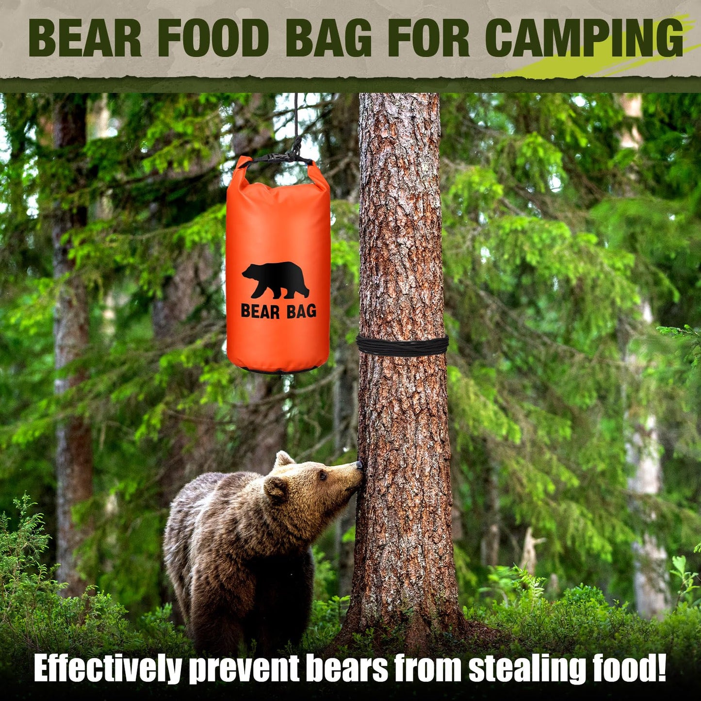 Foilswirl 1 Set Bear Food Bag for Camping Ultralight Food Hanging System Includes Waterproof Bear Bag, Nylon Ropes, Hooks for Camping Backpacking(20 L,Orange)