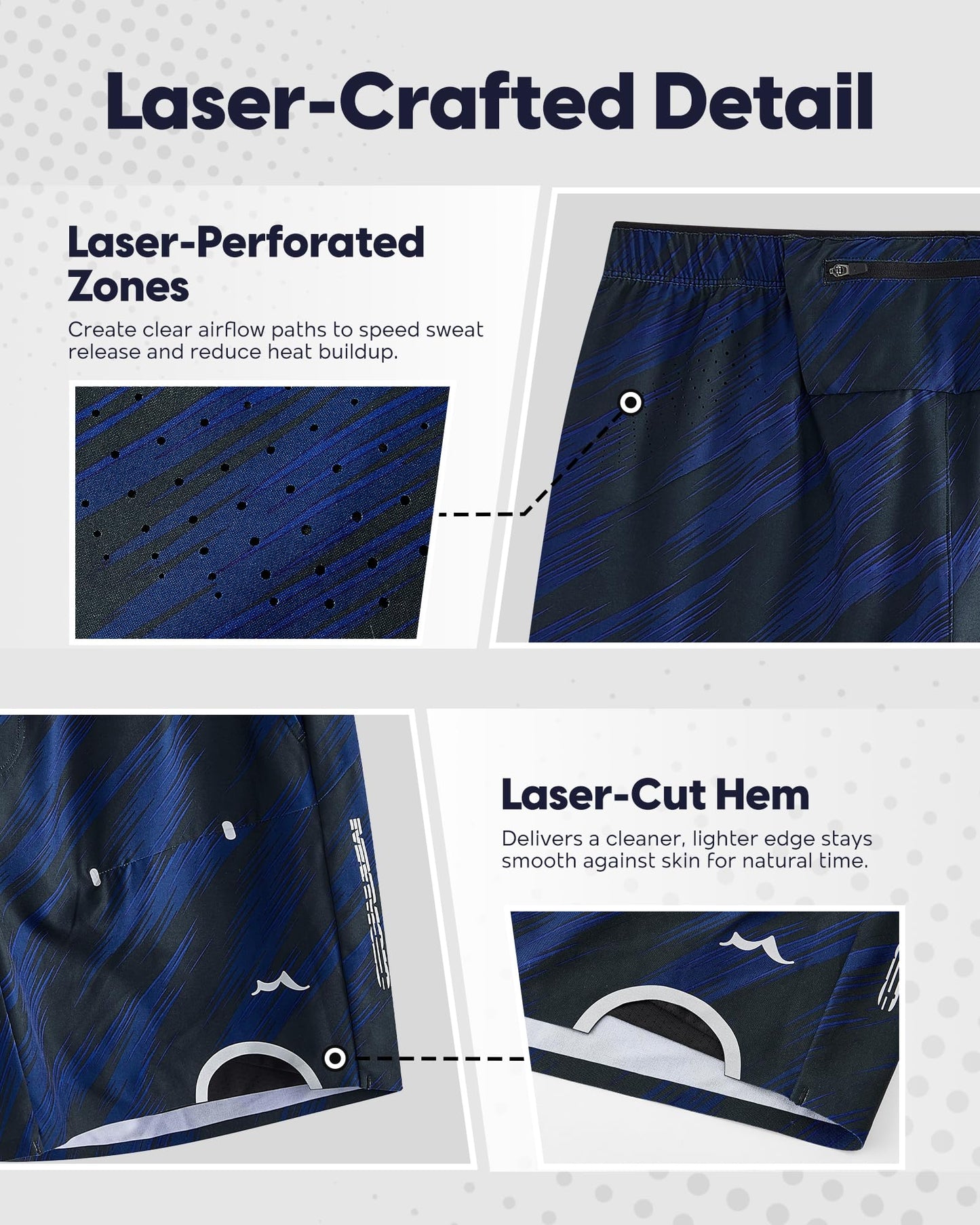 maamgic Men’s Running Shorts 7" 2 in 1 Compression Liner 4-Way Stretch Quick Dry Laser Perforated Gym Workout Athletic Shorts with Pockets Large Dark Blue