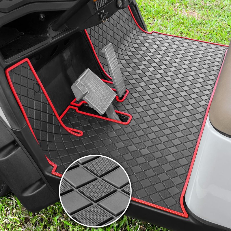 Yamaha Drive2 Rubber Floor Mat,Upgraded Non-Slip Full Coverage Liner Mat Fits Yamaha Drive 2(2017-2024) & UMAX Rally 4x4, Adventurer 2017+, QuieTech 2017+,8MM Thick Heavy Duty Rubber Mat Red Trim