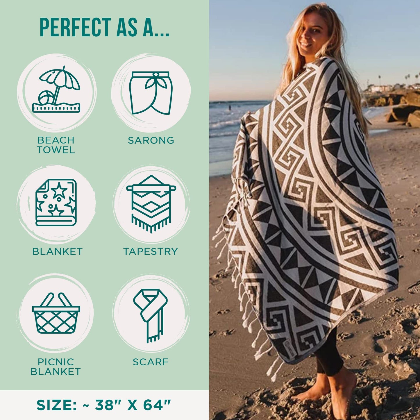 Sand Cloud Turkish Beach Towel - Quick Drying & Sand Resistant