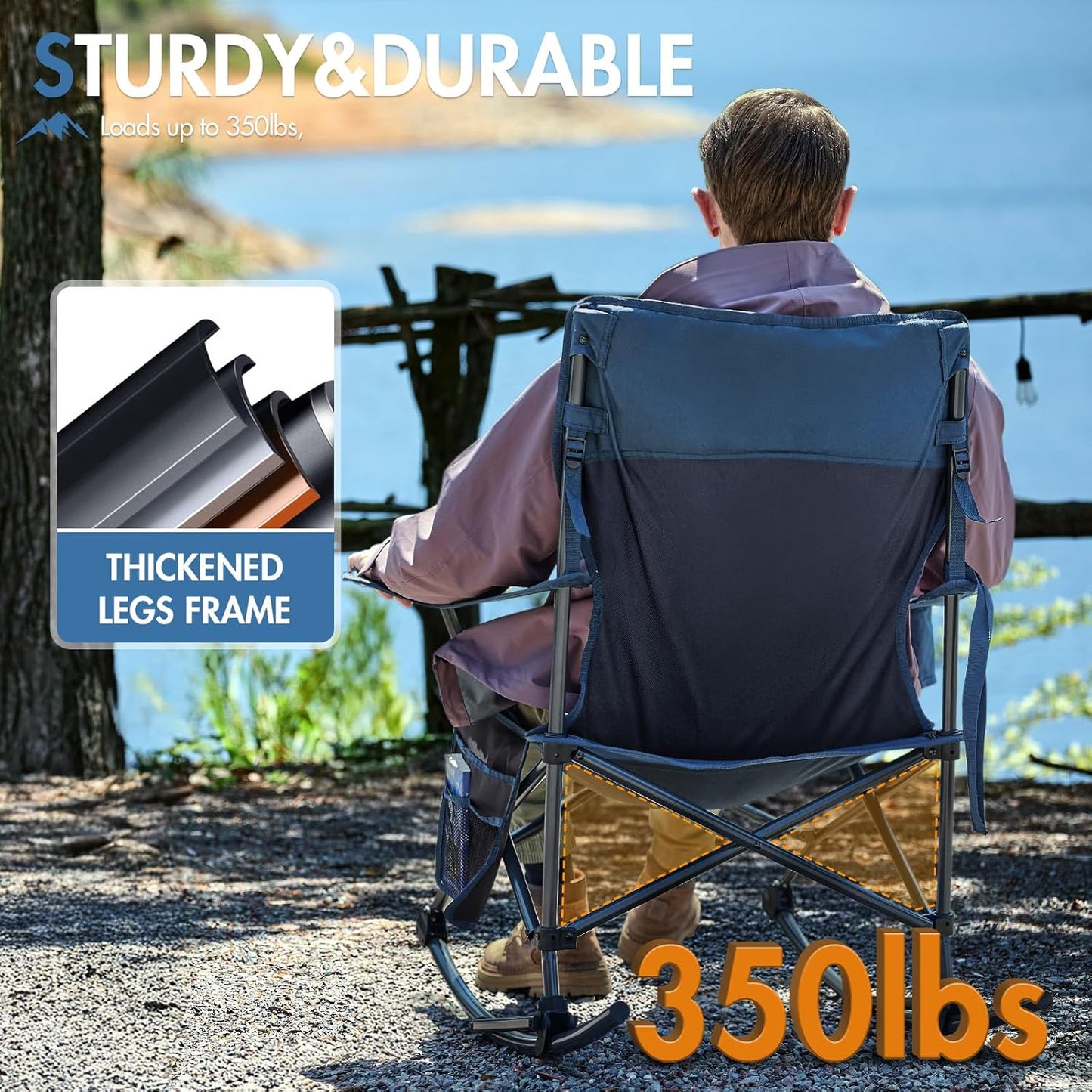 Portal Outdoor Rocking Chair - Portable Folding Rocker with Cup Holder & Carry Bag | Supports 350lbs, Midnight Blue