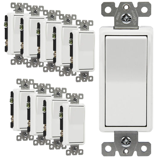 ENERLITES 3-Way Decorator Paddle Light Switch, Single Pole or Three Way, 3 Wire, Grounding Screw, Commercial Grade, 20A 120V/277V, UL Listed, 93200-W-10PCS, White (10 Pack)