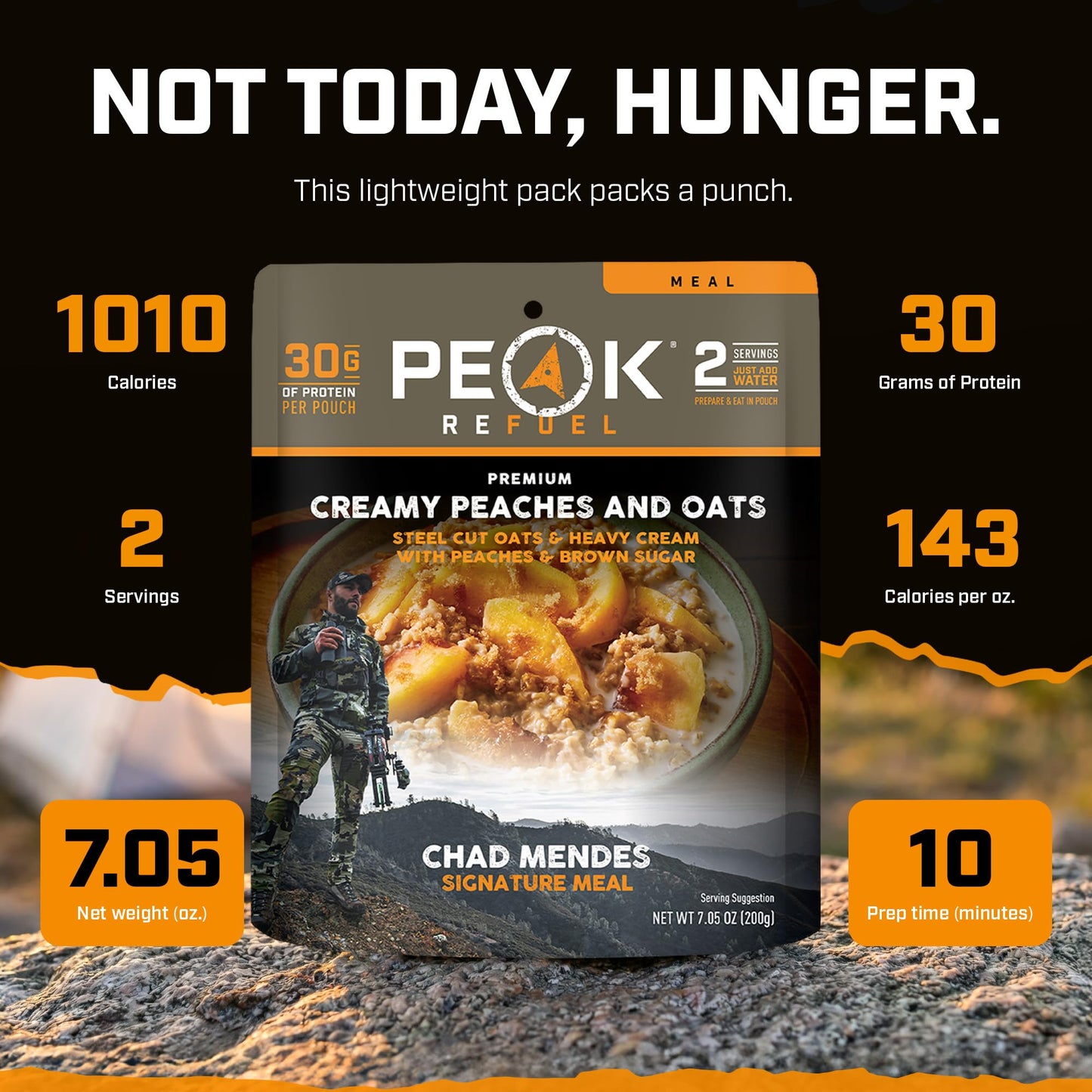Peak Refuel Creamy Peaches and Oats | Chad Mendes Signature Meal | Premium Freeze-Dried Variety Meals | Hunting, Survival, Camping, Backpacking Food | High-Protein Game Meats | MRE | Made in USA