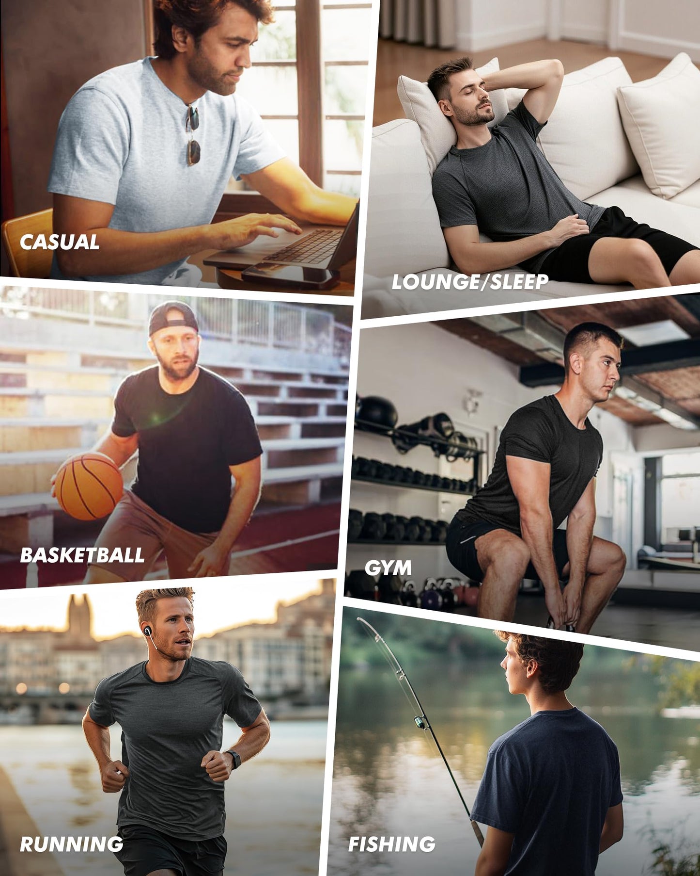 BOOJO 3 Pack Workout Mens Shirts - Quick Dry Causal Moisture Wicking Work Gym Athletic Short Sleeve for Running Sport Lounge
