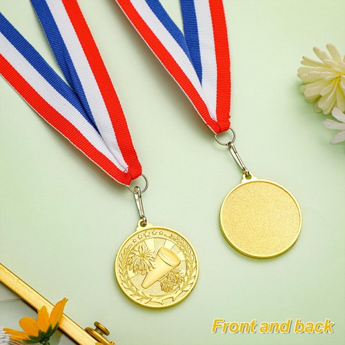Huquary 48 Pcs Cheer Award Medals Bulk with Neck Ribbons Cheerleading Trophy Awards Prizes Baseball Football Volleyball Basketball Gold Award Medals for Sports Winner Gift