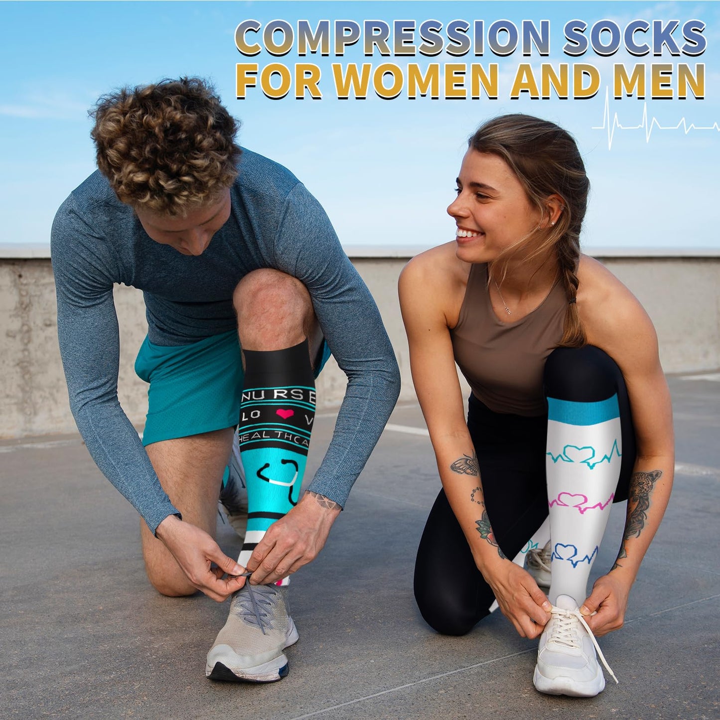Sooverki Compression Socks for Women 8 Pairs 15-20mmHg Best for Flying Travel Fun Cute White Black Knee High Stockings Wide Calf Nurse Gifts Essentials Pregnancy Support Running Athletic