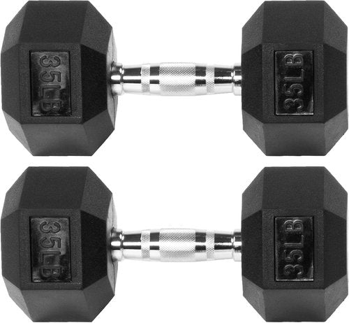 Fitvids 35LB Premium Rubber Encased Hex Dumbbells - Durable Weight Training Equipment