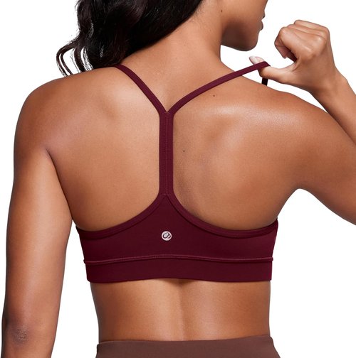 CRZ YOGA Butterluxe Y-Back Sports Bra for Women - Padded Low Impact Workout Top in Black