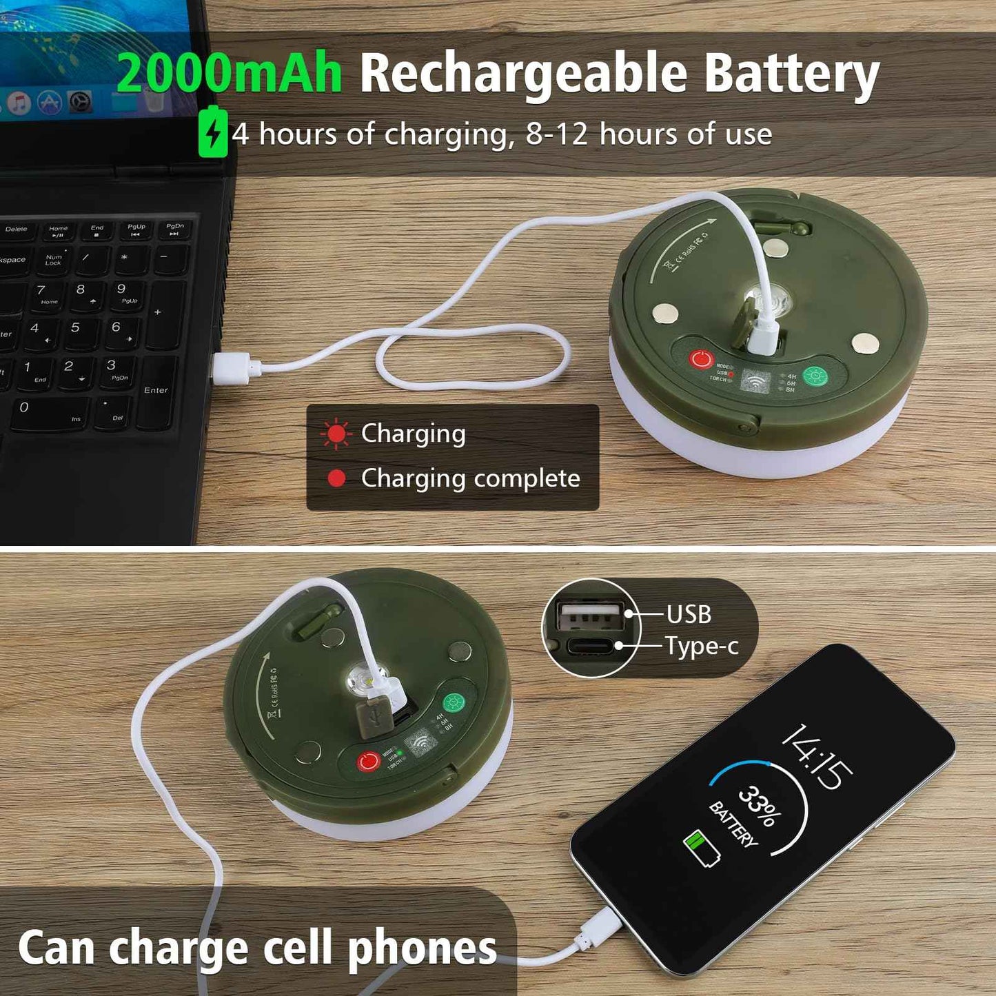 Camping String Lights 33ft, 4 in 1 Rechargeable 100 LED Outdoor Tent String Lights with 14 Lighting Modes Remote Control Waterproof with Timer Function for Camping Gear Essentials Hiking Yard Garden