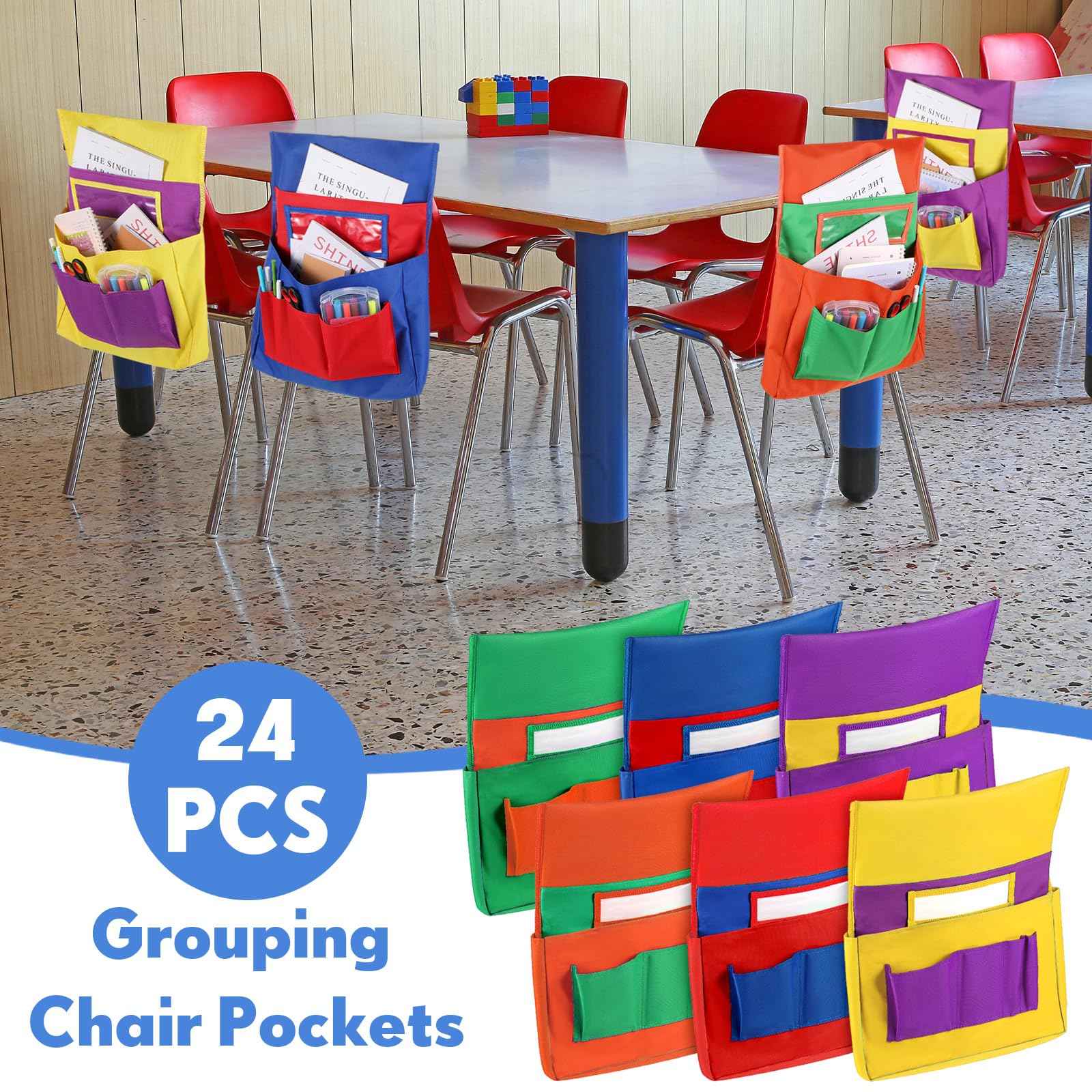 Talltalk 24 Pieces Chair Pockets for Classrooms Student Chair Pockets Chair Storage Pocket Grouping Chair Pockets Desk Chair Seat Back Organizer for Classroom Preschool Daycare