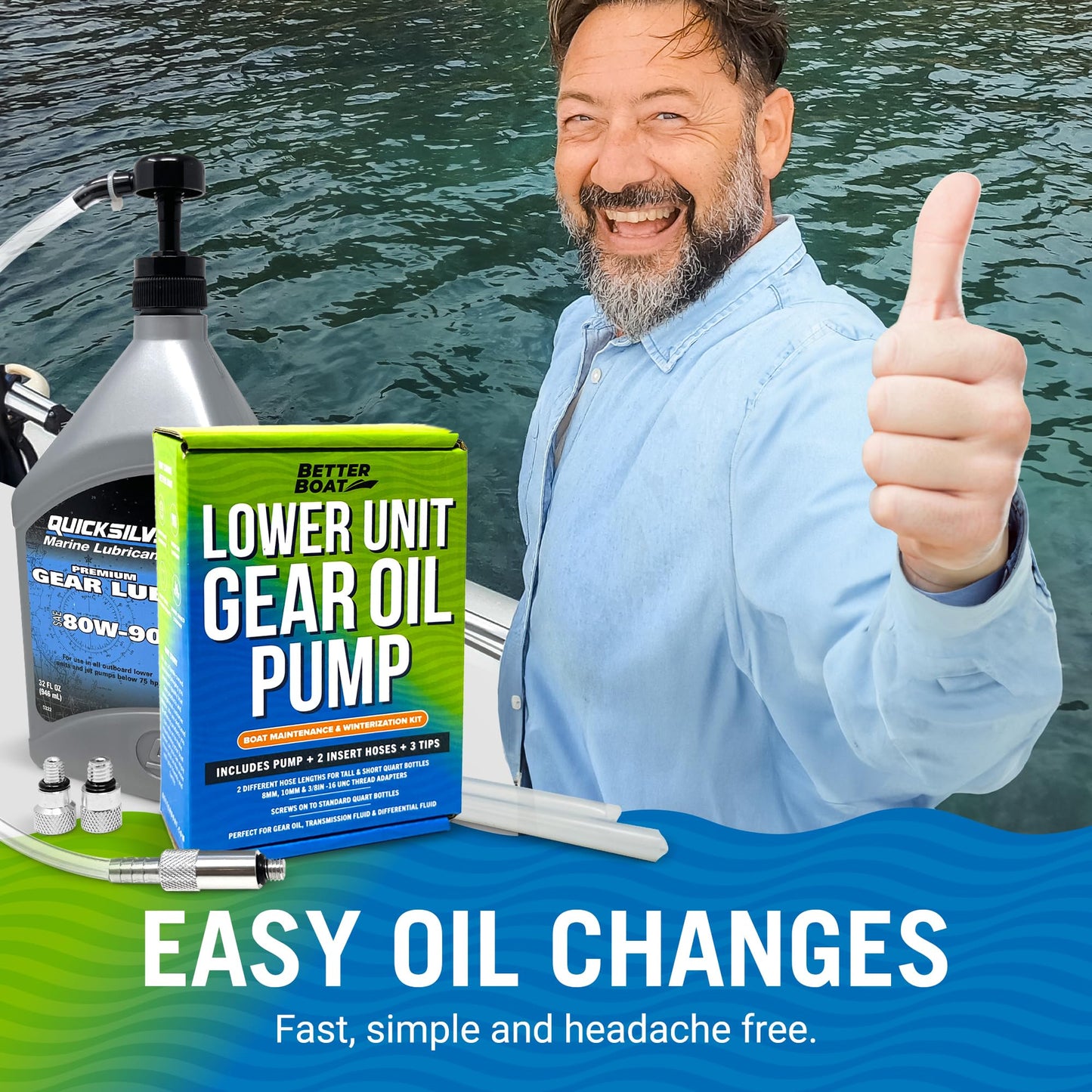 Lower Unit Gear Oil Pump, Quart Bottle Lube Transfer, Marine Transmission Fluid, Rear Differential Service, Boat Winterizing Kit