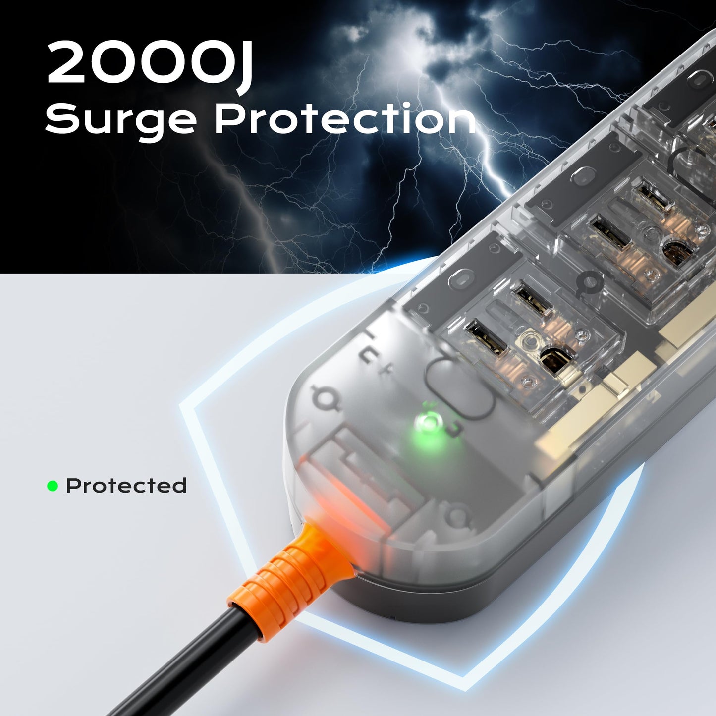 EIGSO Outdoor Power Strip Weatherproof, IPX6 Grade Waterproof Surge Protector with 3 AC Outlets, 5FT Heavy Duty Extension Cord for Indoor Outdoor, Crystal White