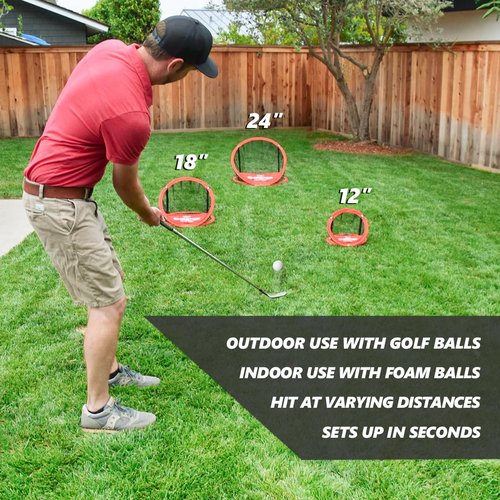 GoSports CHIPSTER Range - 3 Piece Golf Chipping Practice Net Target System with Carrying Case, Red