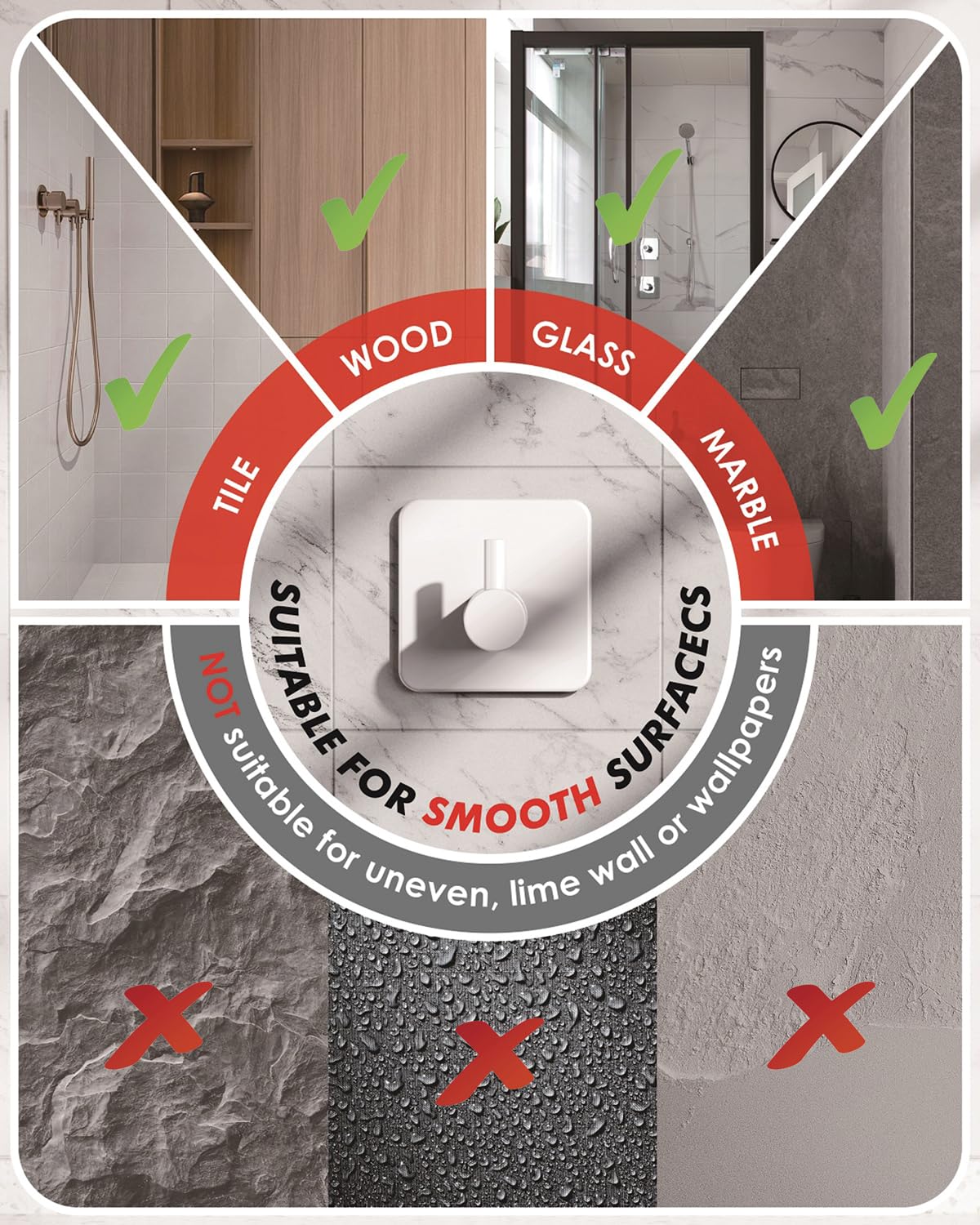 Adhesive Hooks Heavy Duty 30lb(Max) Wall Hooks, 5 Pack Self Adhesive Damage Free Towel Rack, Stainless Steel for Coat Robe, Waterproof Oilproof Rustproof for Bathroom Shower Kitchen Office