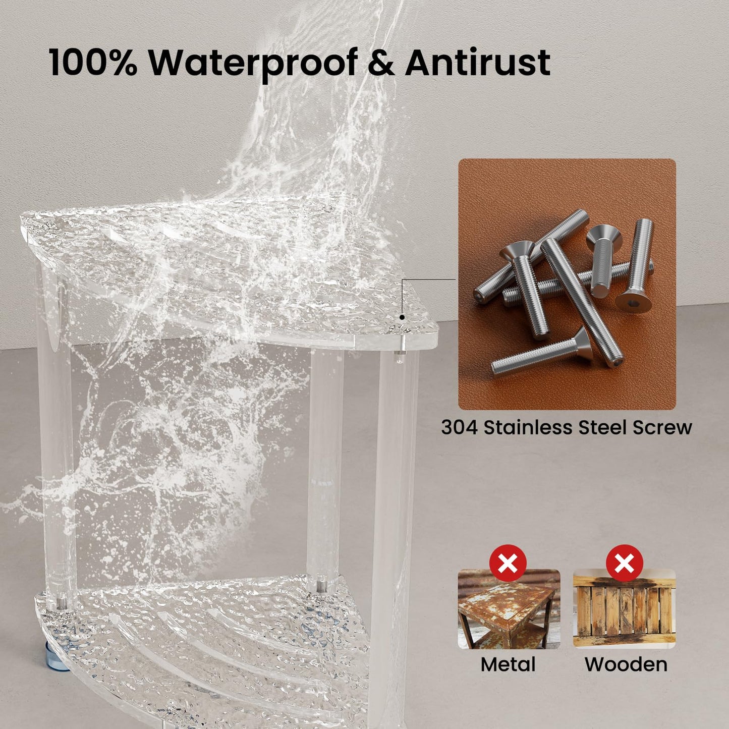 Sumerflos Acrylic Corner Shower Stool for Inside Shower, Clear Small Shower Bench for Shaving Legs Seating Waterproof Heavy Duty Assemble Modern (Textured, 11.81" D x 11.81" W x 18.11" H)