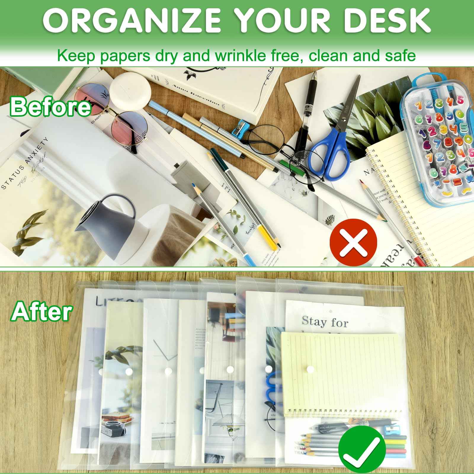 NACHLYNN 108 Pack Plastic Envelopes Poly Envelopes with Snap Closure A4 Size Clear Document File Folders Organizers Clear File for School Office Supplies