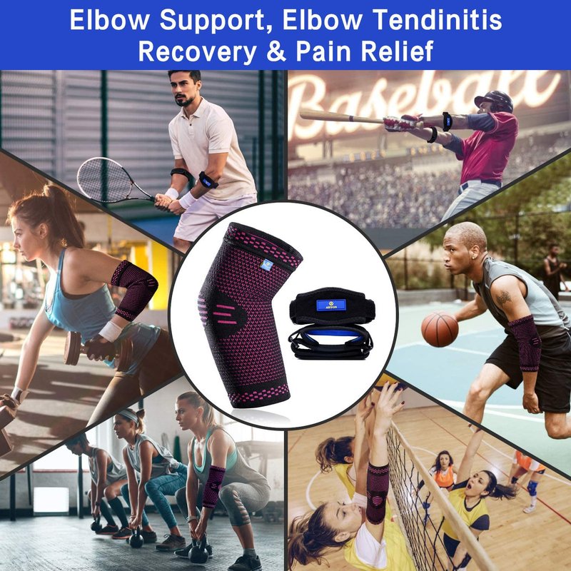 ABYON 3 Pack Professional Medical Grade Elbow Brace - Elbow Compression Sleeve (1pcs)+Tennis Elbow Brace (2pcs),Elbow Support Gear for Sports or Daily Use to Reduce Elbow Pain and Tendonitis | Tennis Elbow | Golfer's Elbow | Arthritis for Men and Women