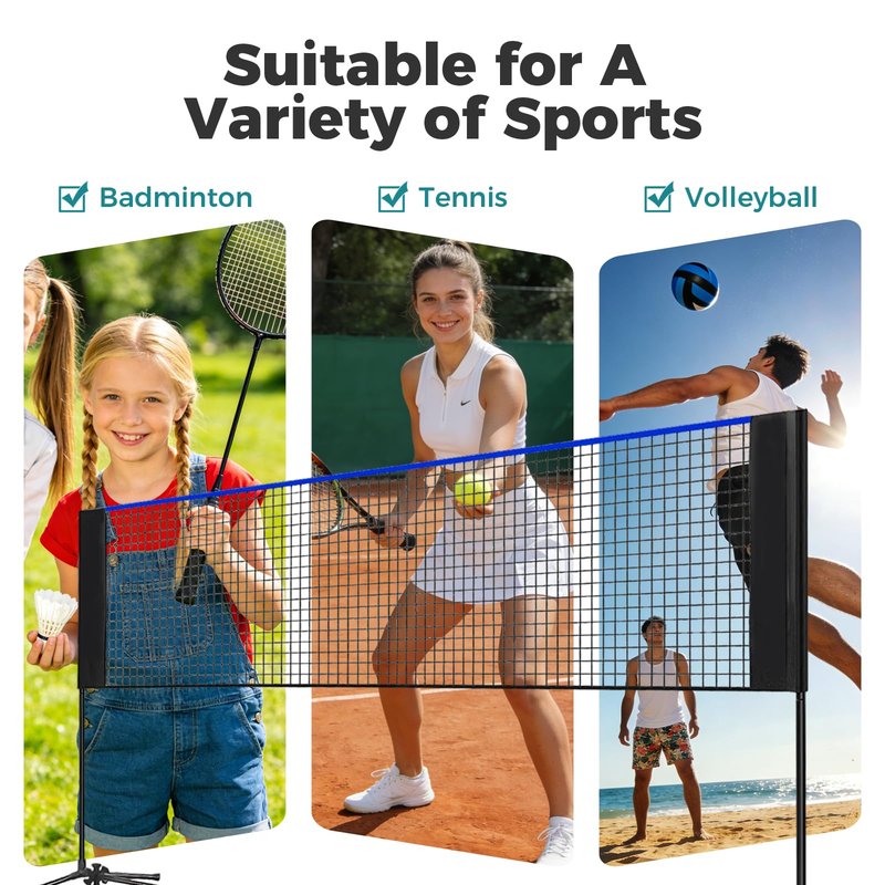 OLIXIS Portable Badminton Net, Height Adjustable Volleyball Net, Badminton Net with Carry Bag, Volleyball Net for Pool, BackyardGame Indoor Outdoor Use, 10FT Wide, Blue
