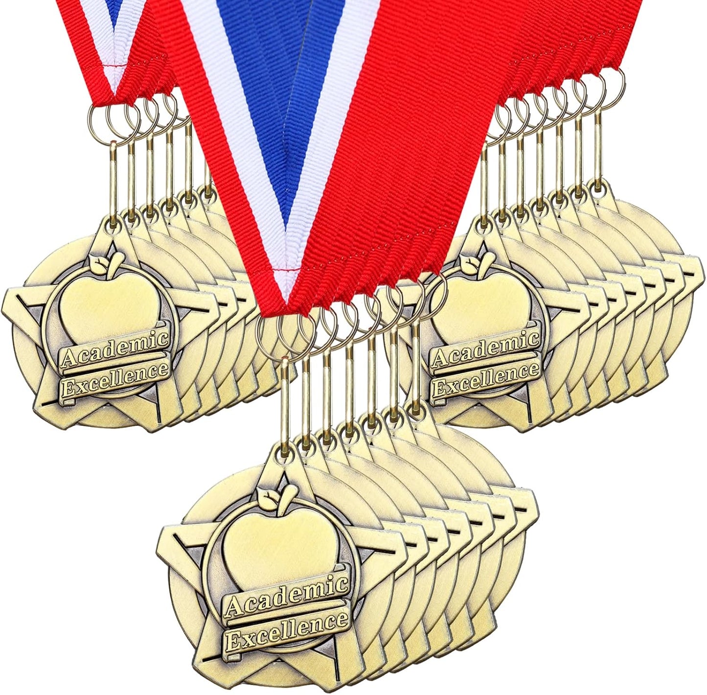 Quelay 30 Pcs Award Medals - 2 Inch Metal Trophies with Neck Ribbons for Tournaments & Competitions