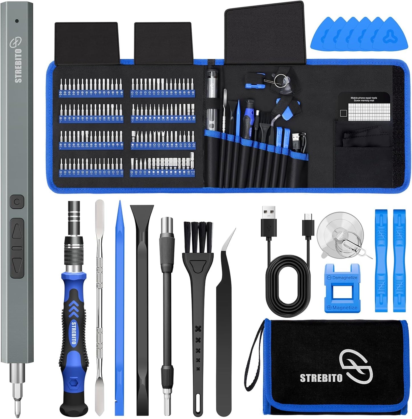 STREBITO 144-in-1 Electric Screwdriver Set - Precision Tool Kit with 120 Magnetic Bits for Electronics & PC Repair
