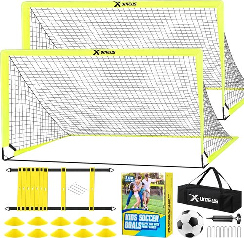 Kids Soccer Goals by [Brand Name] - Backyard Set of 2 | 4x3 ft & 6x4 ft Training Equipment with Soccer Ball & Cones