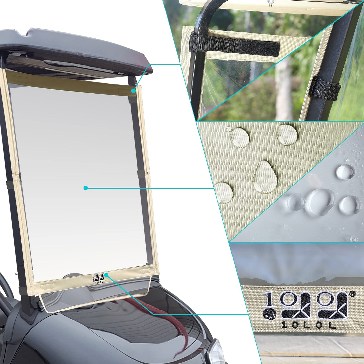 10L0L Foldable Golf Cart Windshield Film for EZGO RXV, Clear Portable Removable Plastic Windshield (Beige)