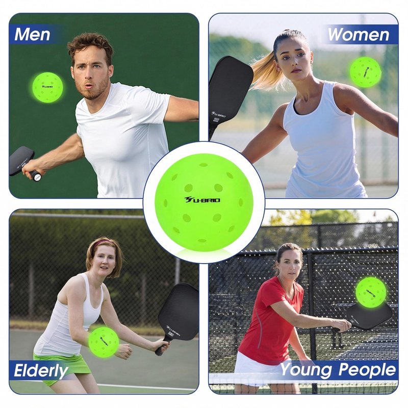 U-BRIO Outdoor Pickleball Balls, 40 Holes Rotation One-piece Green 4 Pack, High Bounce Stable Trajectory Stylish Durable Crack-Resistant Pickleballs.