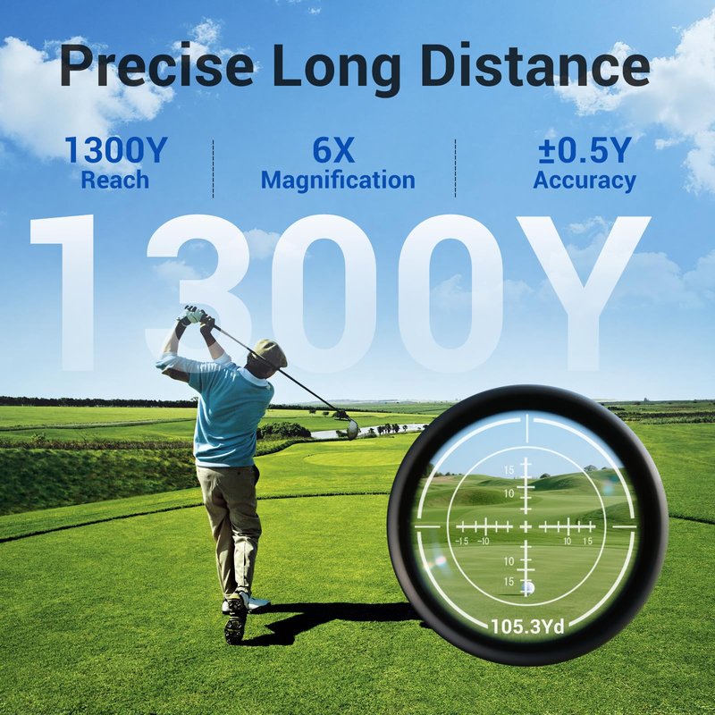 Range Finder Golf, 1300Yards Rangefinder with Slope, 6X Magnification,Flag Pole Locking Vibration, 0.5s Flag Pole Lock Vibration, Vibration Angle Measurement, Golf Accessories for Men and Women
