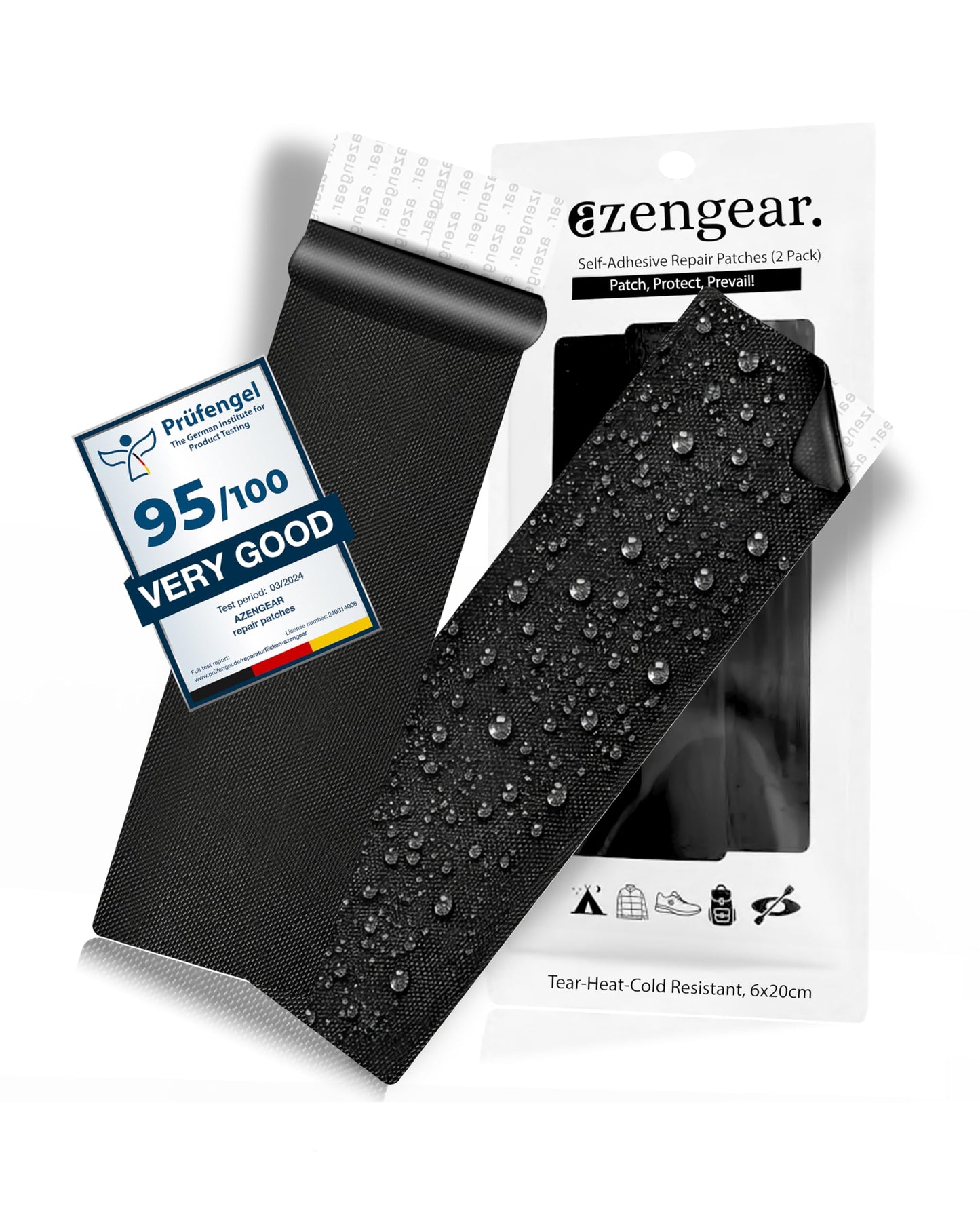 Self-Adhesive, Waterproof Repair Patches for Tents, Jackets, 2 Pack, Black