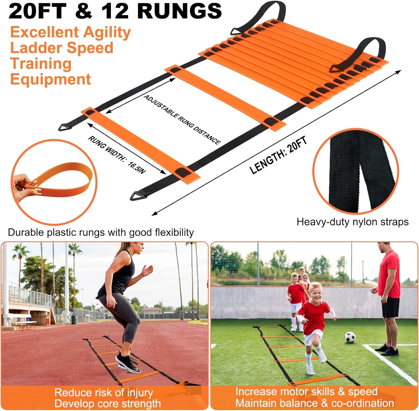 Skiennix Kids Soccer Goals - Portable 6 x 4 Ft Soccer Goal Set with 10 Cones & Agility Ladder