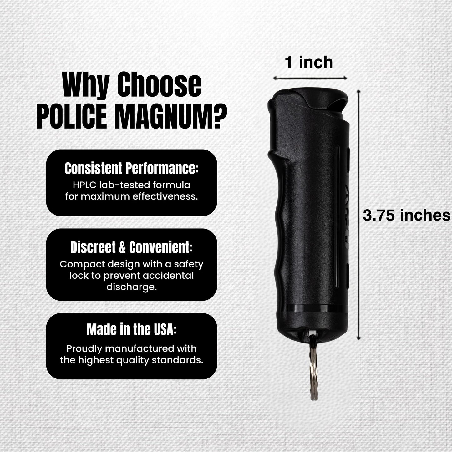 Police Magnum Keychain Pepper Spray Flip Top Safety- Maximum Heat Strength OC with Dye- Tactical Women & Men's Self Defense- Made in The USA- 3 Pack Black FT
