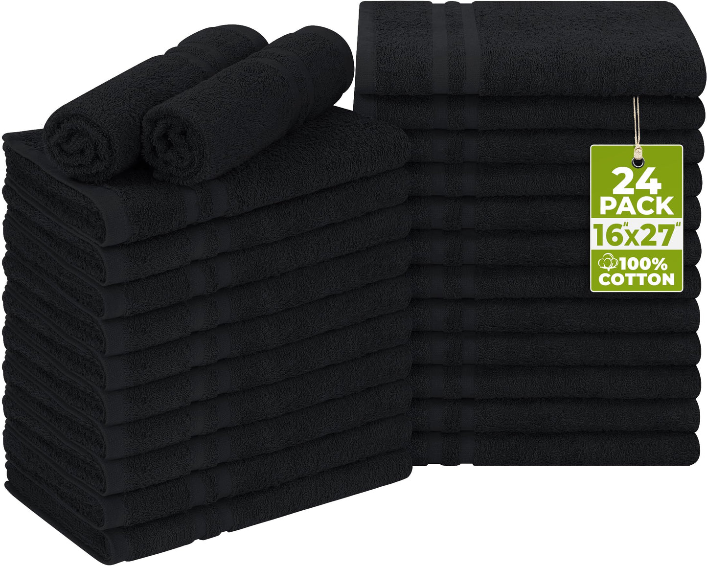 Utopia Towels Cotton Bleach Proof Salon Towel 16 by 27 inches, Bleach Safe 100% Cotton Hand Towel for Gym, 24 Pack, Black